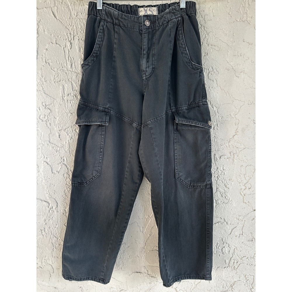 We The Free  People Washed Black Denim Jean Cargo Utility Pants Womens XS